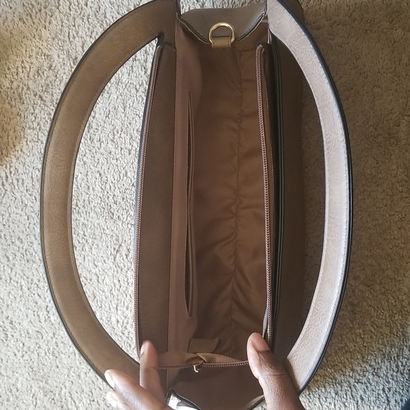 Brand New Virago taupe zipper closure handbag gold finish purse feet - Picture 4 of 7